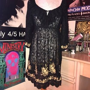 Black and gold lace sheer summer dress